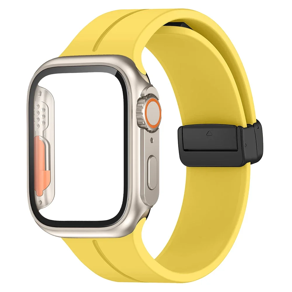 Armband für Apple Watch Band 44 mm 45 mm 41 40 Magnetisches Silikonarmband + Glas + Gehäuse + Abdeckung Correa iWatch Serie 10 9 8 SE 7 6 4 46 mm Image