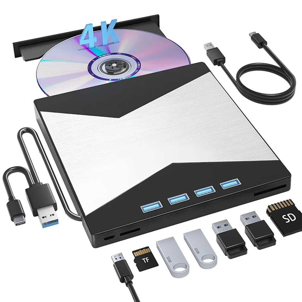Externes Blu-ray-Laufwerk, 4K-Bluray-Player für Laptop, USB 3.0, BD/CD/DVD, RW-Lesebrenner mit optischem SD-TF-Anschluss Image