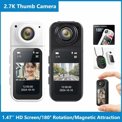 2,7K Daumenkamera 1,47 Zoll HD-Bildschirm 180 ° Rotate Sports Cycling Recorder Magnetic Attraction Outdoor Pocket Action Camcorder