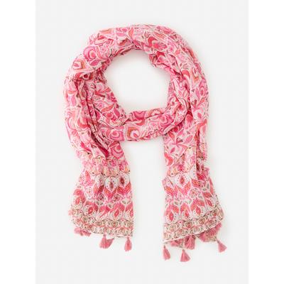 J.McLaughlin Women's Tapestry Scarf in Folk Floral Off White/Pink | Cotton