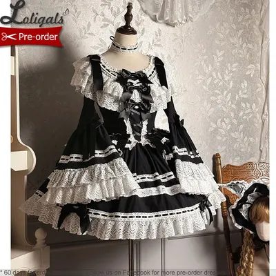 Vorbestellung: Vintage-inspiriertes, langes, ausgestelltes Lolita-Kleid mit Spitzenrüschen, Image