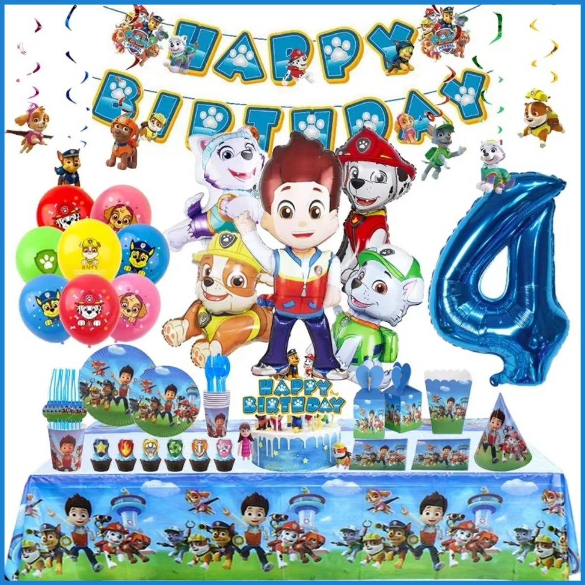 Cartoon PAW Patrol Geburtstag Dekoration Hintergrund Ryder Chase Marshall Aluminium Folie Ball Einweg Geschirr Party Liefert