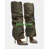 Dame Elegante Grüne Offene spitze Knie Stiefel Stiletto Absatz Neu Kommen Schuhe Sommer Kleid Sexy Stiefel Cut-Out Retro Sandalen größe 3546