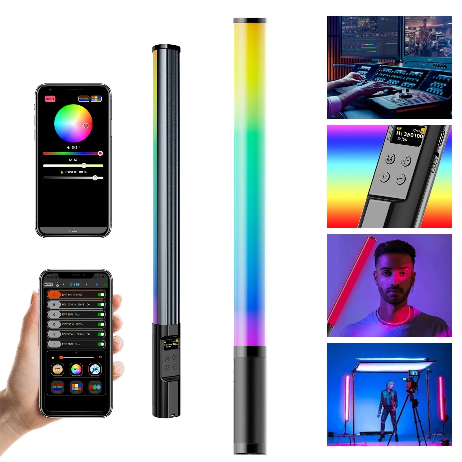 RGB-Fotografie-Lichtstab, tragbarer LED-Videolichtstab, 2700 K–9900 K, 360 ° Farben 2600 mAh wiederaufladbare Batterie APP-Fernbedienung Image