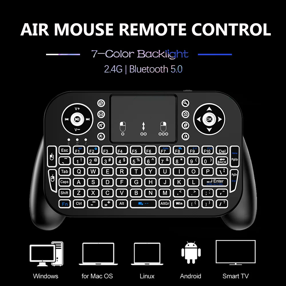 Air Mouse Fernbedienung V8 Mini Wireless Tastatur 2,4 G Bluetooth 7-farbige Hintergrundbeleuchtung Tragbares Touchpad für Android TV Box Image