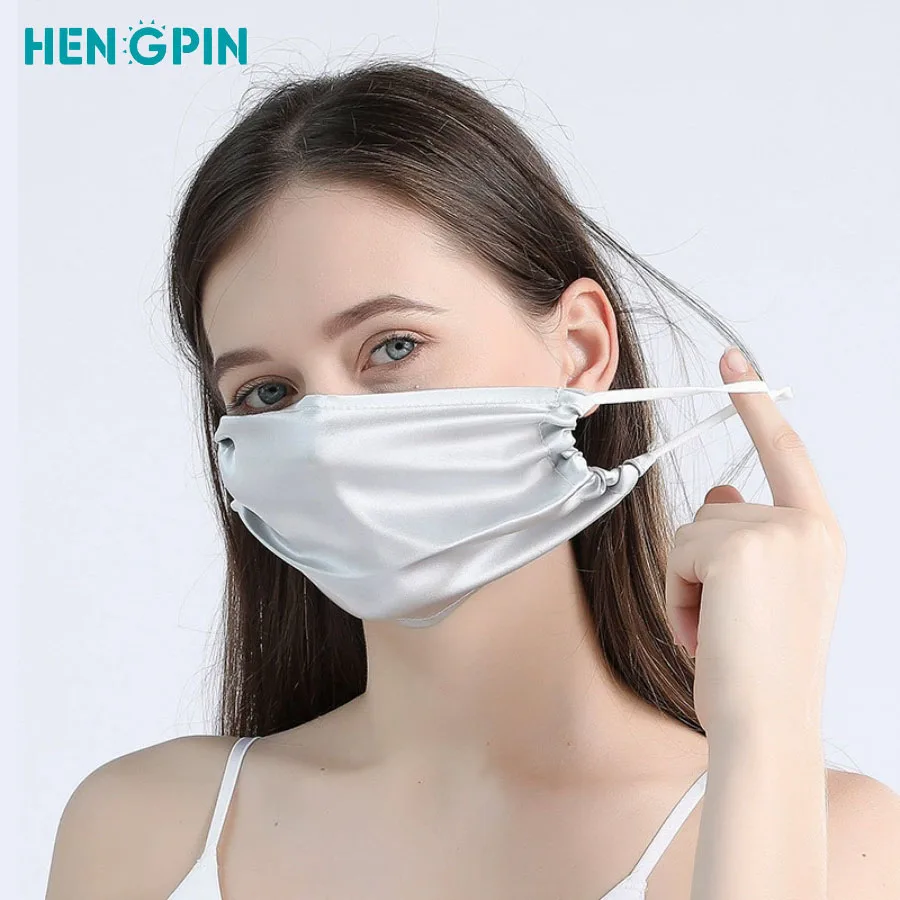 Gesichtsmaske aus 100 % Maulbeerseide für Damen und Herren, wiederverwendbar, waschbar, leicht, hochwertig, atmungsaktiv, Sommer-Eisseidenmaske Image