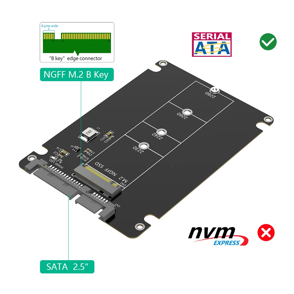 M.2 SSD zu 2,5 SATA Gehäuse B-Key SATA SSD Konverter zu 2,5 Zoll SATA 3.0 6Gbps mit 7mm Kunststoffgehäuse für 2230 2242 2260 2280 Image