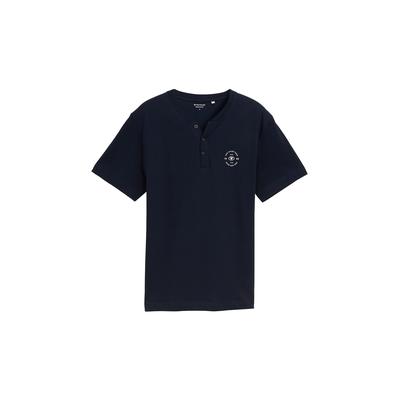 TOM TAILOR Herren Henley T-Shirt mit Logo-Print, blau, Uni, Gr. M Image