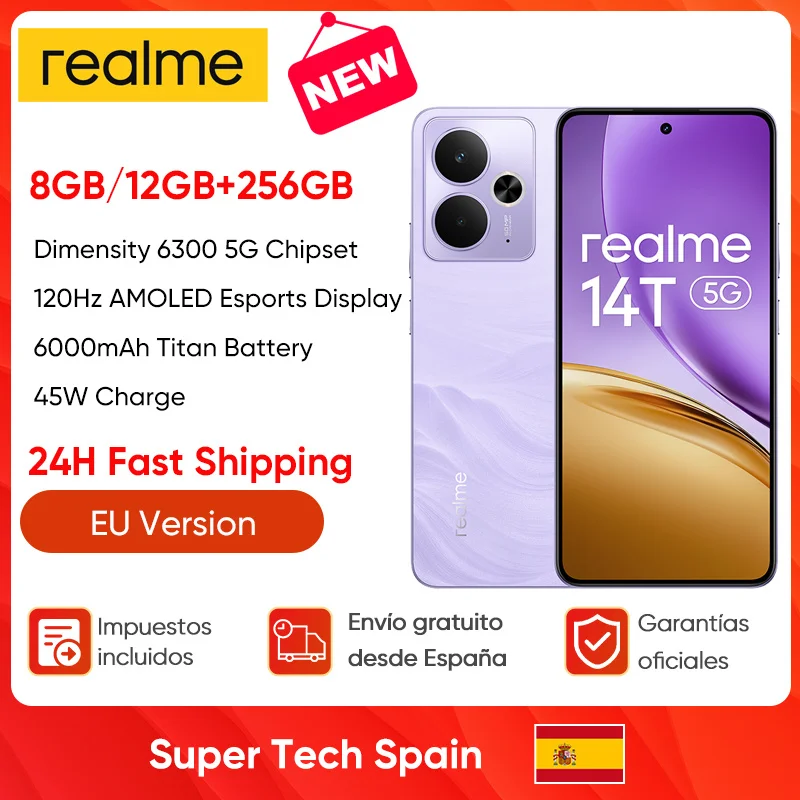 2025 nuovo realme 14T 5G Smartphone 8GB + 256GB Dimensity 6300 5G Chipset 6000mAh Titan batteria IP69 Top-tier impermeabile