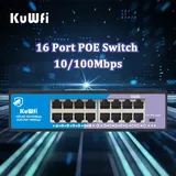 KuWFi POE Switch 16 Port 100Mbps Ethernet Smart Switch 14 POE+2 Uplink With Internal Power Office