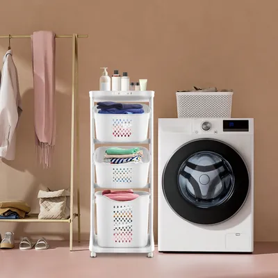 3-Layer Laundry Basket with Wheels, 20kg Capacity, Multi-Functional Storage for Home Organization &