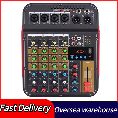 TM4 Digital 4-Channel Audio Mixer Mixing Console Built-in 48V Phantom Power with BT Function