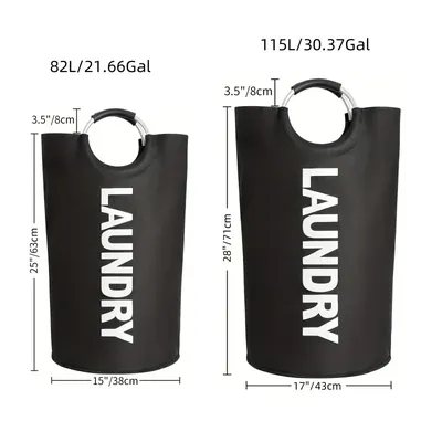 1PC Laundry Basket with Ring Handle, Round Design, Foldable, Portable, Classic Casual Style,