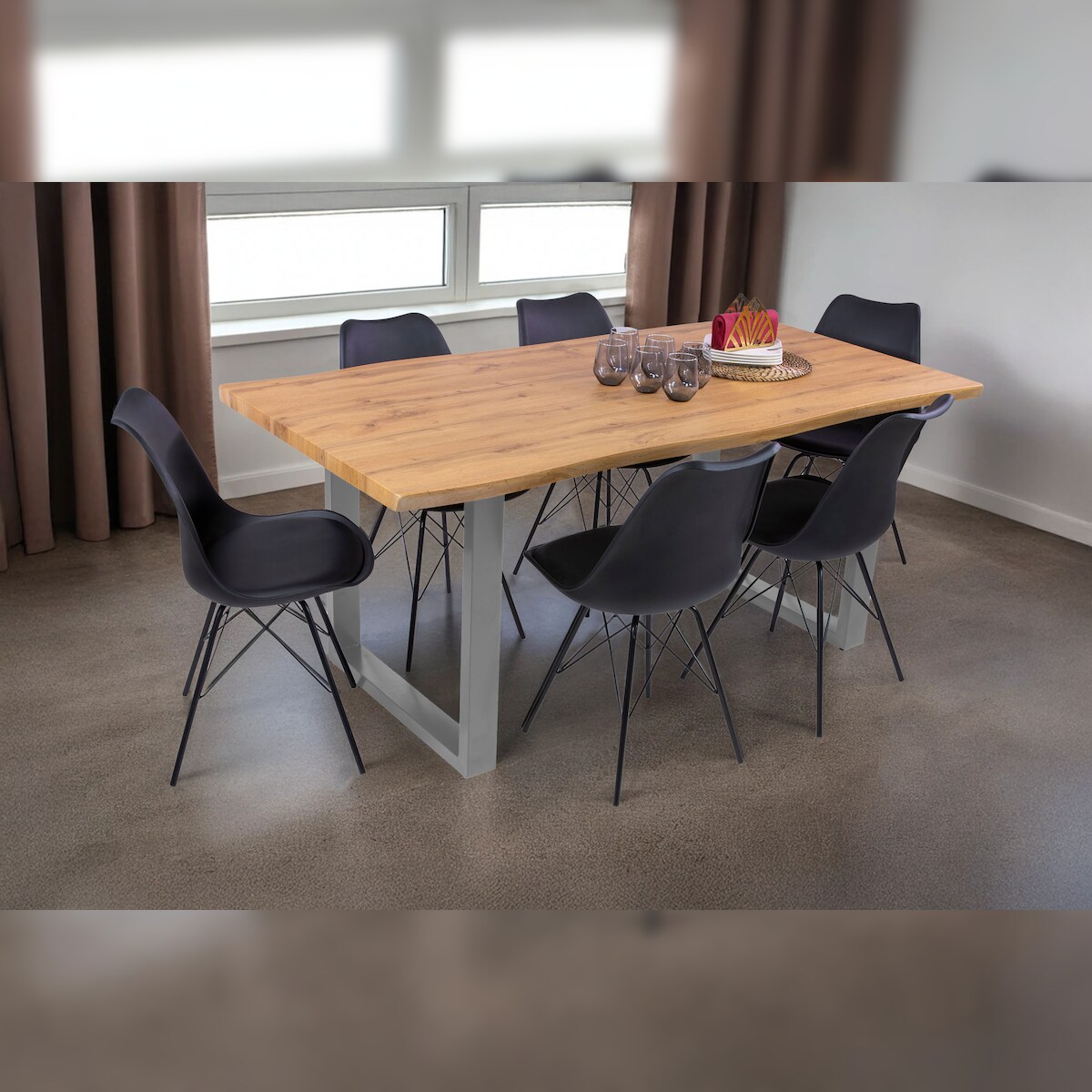Möbelliebling Esstisch Baumkante Holz-Optik Wildeiche 180 x 90 U-Gestell silber JOSY Image