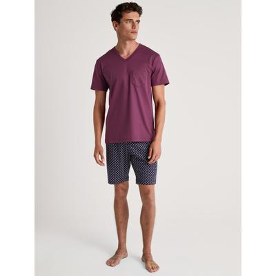 Shorty CALIDA "Relax Streamline", Herren, Gr. XL (56), rot (mulberry rot), Interlock, Obermaterial: 100% Baumwolle, unifarben, gemustert, casual, bequem kurz, V-Ausschnitt, Kurzarm, Homewear-Sets, mit V-Neck und aufgesetzte Brusttasche Image
