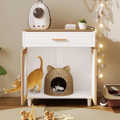 Cat Litter Box Enclosure with Drawer, Hidden Litter Box Furniture Cabinet, Multi-Functional Pet House, Cat Washroom