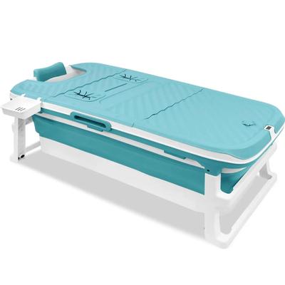 TEMU Foldable Bathtub Adult Folding Bath With Cover And Basket Mobile Foldable Sink Tub Freestanding For Bathroom, Shower And Balcony, Blue Image