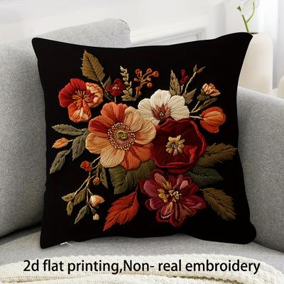 TEMU 1pc 2d Flat Printed Short Plush Pillow Cover, 18x18 Inch, Dark Fall , Vintage Autumn Decor For Sofas, Bedrooms & Parties - Polyester, Hand Wash Only, Decorative Pillow Image