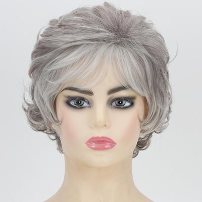 TEMU European And Women's Short Curly Hair Wigs Synthetic Silvery Gray Fluffy With Bangs Daily Use Heat-resistant Wigs Image