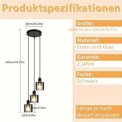 TEMU Autumn Chandelier Dining Table Chandelier Retro Glass Chandelier E27 Socket 1/3 Head Table Lamp Industrial Style Living Room Bedroom Dining Room Kitchen Hotel Christmas Decoration Image