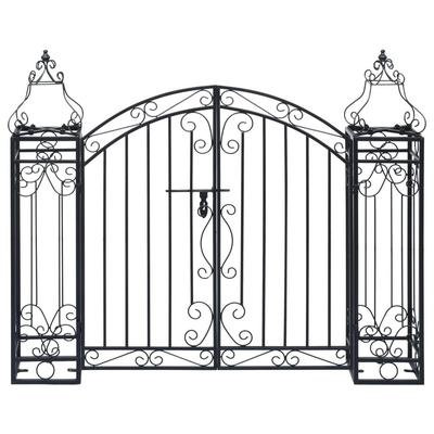"TEMU Elegant Black Wrought Iron Garden Gate, 48"x8"x39" - Intricate Scrollwork Design With Decorative Top, Lockable For Closure - Outdoor , Metal Garden Art" Image