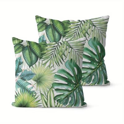 TEMU 2pcs Tropical Leaf Print Pillow Covers - Monstera & Palm Leaf Design, Polyester Decorative Cushion Covers For Sofa, Bedroom, Or Outdoor Decor (pillow Inserts Not Included) Image