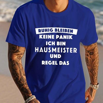 "TEMU Men's Royal Blue German Quote T-shirt - "i Am " Hausmeister , Casual Short Sleeve, 100% Polyester, Summer Top With Round Neckline, Machine Washable" Image