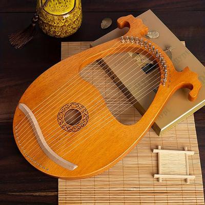 TEMU Yifeict Harp, Solid String Instrument Instrument, Portable 16 String Lyre Harp, Vintage Instrument Harp, , 16 Steel Strings Tuning Key Pickup Set (european Patterned Wood Colour)