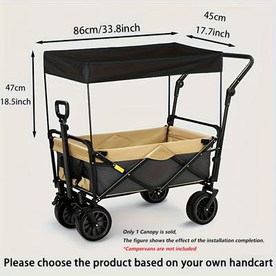 TEMU Shade Cover For Wagon Attachment, Removable And Foldable Awning For A Collapsible Beach Utility Grocery Cart In Black. Image
