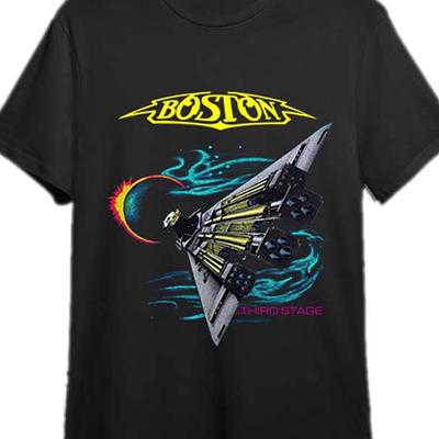 TEMU Boston 3rd Stage 1987 Tour Graphic T-shirt For Men - Tee With Space Shuttle & Design, Soft Cotton Short Sleeve Crew Neck, Machine Washable Casual Shirt For Concerts & Gifts, Apparel | Tee | Image
