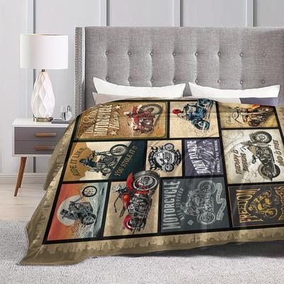 TEMU Flannel Motorcycle Enthusiast Throw Blanket - , Gift For Camping & Cozy Bedding Image