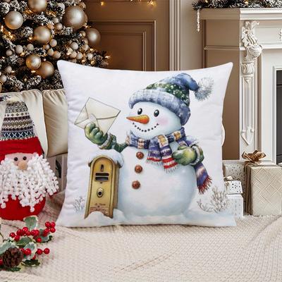 TEMU 1pc Suige Christmas Snowman Printed Pillowcase, , , , Washable, -sided , Cushion For Sofa, , Bedroom - 17.7x17.7 Image