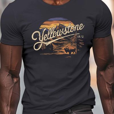 TEMU Men's Graphic T-shirt, 100% Polyester Crew Neck Short Sleeve Casual Tee, Summer Knit Fabric Top With Geometric Pattern - Regular Fit Image