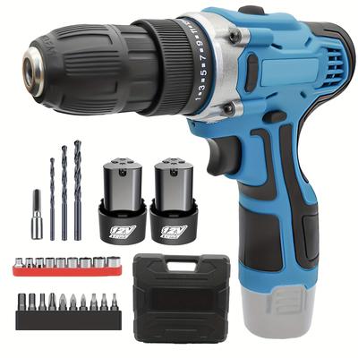 TEMU 12v Cordless Screwdriver, Cordless Drill With 2 X 3000 Mah Battery, Cordless Drill N.m, Torque On 25 + 1 Levels, Drill With 17pcs Accessories For Home And Garden Image