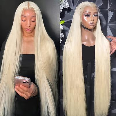 TEMU 13x6 Hd Transparent 613 Blonde Lace Frontal Human Hair Wigs Brazilian 40inch Bone Straight Lace Front Human Hair Wig 250 Density Image