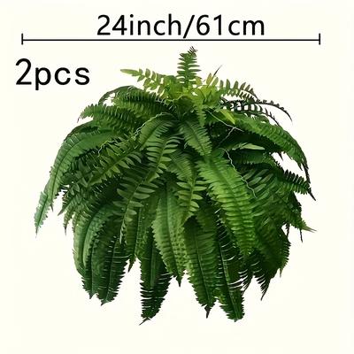 TEMU 2 Sets Of Realistic Artificial Boston Fern Suspender, 21 Leaves Each, Plastic Artificial Green Plant, Indoor And Outdoor Decoration, No Container, Reunion Activity, No Electricity, No Battery Image