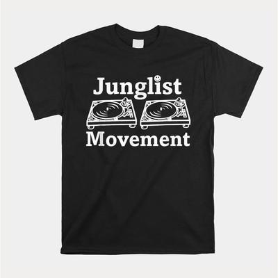 TEMU Men's Jungle Movement Dj Graphic T-shirt - Black Casual Cotton Short Sleeve Tee With White Print, Lightweight & Breathable For Casual Attire, Leisure Clothing | Music | Smooth Texture Shirt Image