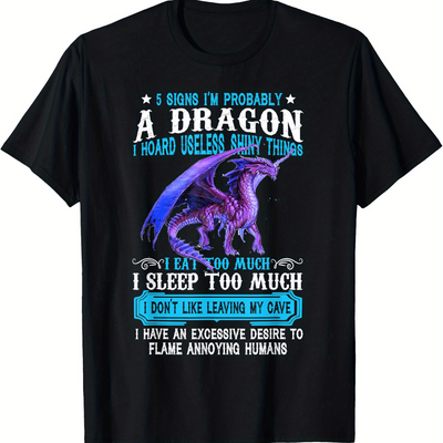 TEMU 5 Signs Im A Dragon Tshirt Dragon Lovers Gift T-shirt Cotton Diymens Soft Breathable Comfortable Casual Sports Halloween And Christmas Gifts Image