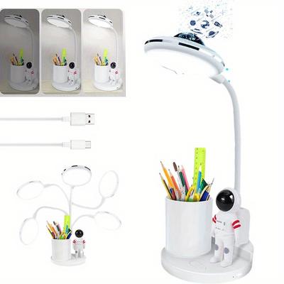 TEMU 1set Table Lamp Spotlight Utensil With Pen Holder, Reading Projection Light, Astronaut Shape Holiday Decoration For Home Display Image