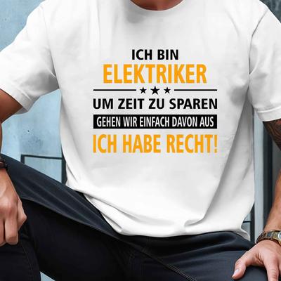 "TEMU Men's Short Sleeve T-shirt With "i Electrician" Humorous Text - Summer Casual Crew Neck Top, Polyester, Machine Washable" Image