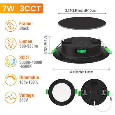TEMU Set Of 6alusso Led Recessed Spotlights, 7 W, 90-100mm Cutout, Dimmable/non Dimmable Ceiling Spotlights, Warm/neutral/cool White Adjustable, Ultra-flat, 230v, For Bathroom, Kitchen, Living Room Image