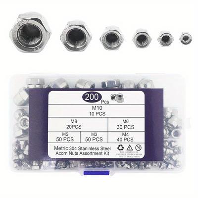 TEMU Of 200pcs Model: M3 M4 M5 M6 M8 M10 Metric 304 Stainless Nut Strength Grade: A2-70 Standard Din1587 Image