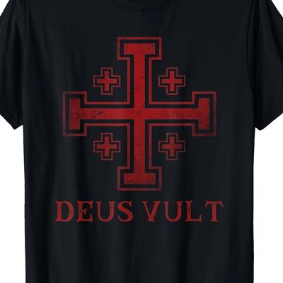 TEMU Catholic Print Men's Pure Cotton Short Sleeve T-shirt, Casual Crew Neck Top, Versatile Comfortable T-shirt, Spring Image