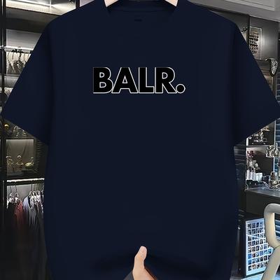 TEMU Men's Plus Size Casual T-shirt - Breathable, Quick-dry, Round Neck, Black With White Print, Polyester Fabric, Comfortable Casual Attire, T-shirt Stylish Image