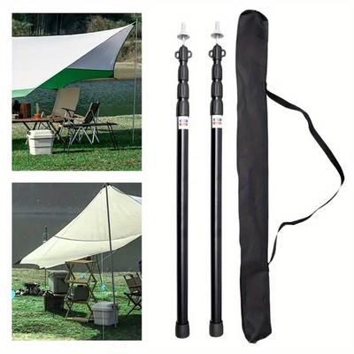 TEMU 2x/ Set Telescopic Tarp Poles Set, Aluminium Extendable Adjustable Tent Poles, Multipurpose Camping Extension Pole For Tarp Awning Canopy Porch Tarpaulin Image