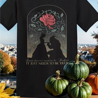 TEMU Men's And Women's Fashionable Short-sleeved Cotton T-shirt Beauty And The Quote -shirt, Suitable For Men And Women, Casual And Comfortable, Perfect Leisure Clothing Or Gift, Shirt Image