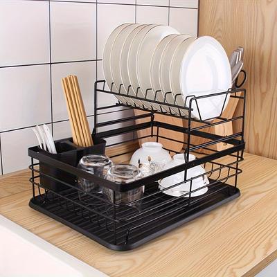 TEMU 2 Tier Dish Drainer Rack Cutlery Holder Plate Rack Kitchen Sink With Drip Tray Image