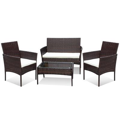 TEMU Garden Furniture Set Weatherproof Poly Rattan Seating Group For Balcony Furniture Set With 2-seater Sofa, 2 Chairs, Table And Seat Cushions, For Terrace Balcony Garden, Brown Image