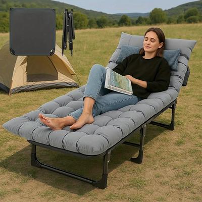 TEMU Folding Camping Bed With Mattress, Portable Guest Cot For Outdoor, Office, Lawn, And Patio Use - Durable , Easy Setup, Lightweight & Compact, Camping Furniture Image