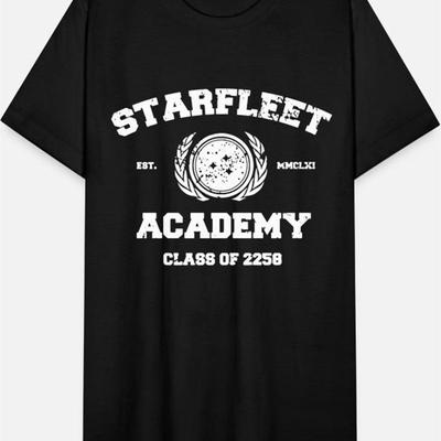 TEMU Mens Academy 403 T-shirt - Black Cotton Crew Neck, Short Sleeve, Casual Summer Tee With Design, Loose Fit, Machine Washable Image